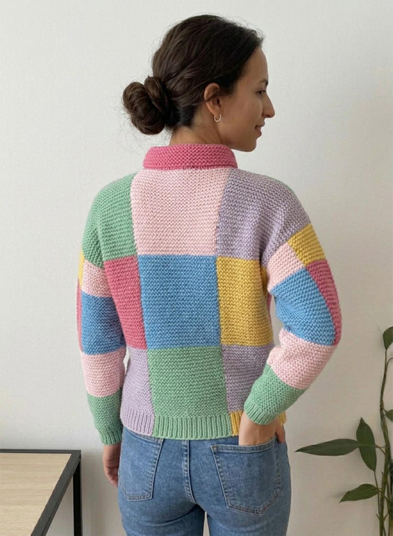Patchwork Pullover Knitting Pattern Instructions, Sizes S-3XL (PDF) image 4