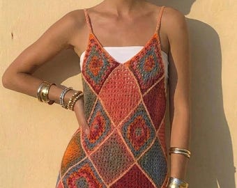 Granny Square Crochet Dress Pattern: Colorful Summer Beachwear (US Terms) (Digital Download)