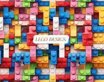 May include: A colorful pattern of interlocking plastic blocks in various colors, including red, blue, green, yellow, pink, and white. The text "LEGO DESIGN" is written in a white banner.