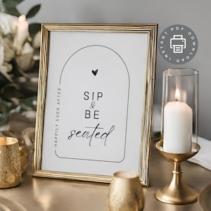 Take A Drink Seating Sign, Wedding Open Bar Sign PDF, Rehearsal Dinner Poster, Sip And Be Seated, Modern Minimalist Wedding Printable A13