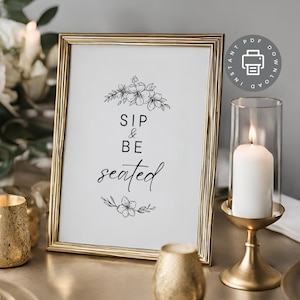 Take A Drink Seating Sign, Wedding Open Bar Sign PDF, Rehearsal Dinner Poster, Sip And Be Seated, Modern Minimalist Wedding Printable A12