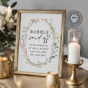 Bubble Send Off Sign, Printable Wedding Sign, Blow Bubbles Of Well Wishes For The New Mr And Mrs, Blow Bubbles Of Well Wishes Poster A16