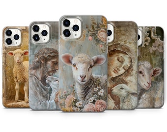 Lamb & Jesus Art Phone Case, Floral TPU Cover, Personalized
