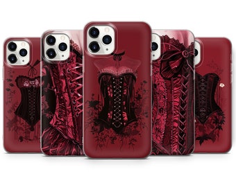 Burgundy Corset Phone Case: Vintage-Inspired TPU Cover