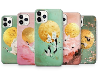 JAPANESE CRANE painting phone case CRANE painting phone case Japanese theme phone case cover for Pixel Samsung iPhone Huawei phone Z76