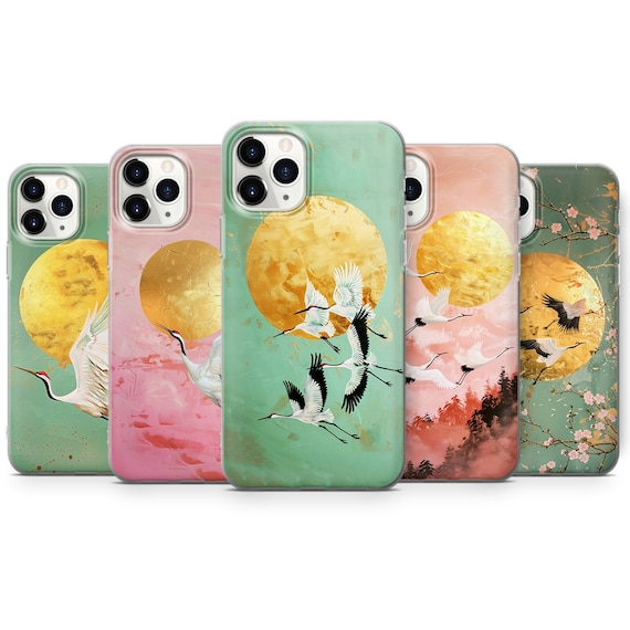 Japanese Crane Painting Phone Case, Elegant Art Cover