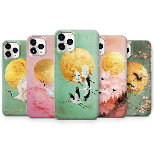 JAPANESE CRANE painting phone case CRANE painting phone case Japanese theme phone case cover for Pixel Samsung iPhone Huawei phone Z76