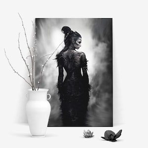 Ragazza gotica – Stampa artistica mistica, arte fantasy oscura, poster gotico, figura femminile forte, quadro da parete per casa e ufficio