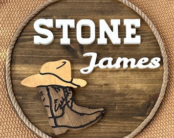 Personalized Cowboy Nursery Wooden Sign, Rodeo Baby Shower Gift