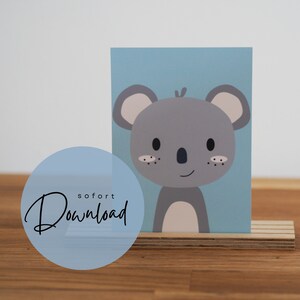 Póster infantil de koala pequeño, imagen digital para imprimir, póster de animales salvajes para habitación infantil, póster de animales para habitación de bebé, idea de regalo para niños.