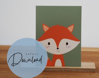 Children's poster small fox digital image to print forest animals children's room poster baby room animal poster gift idea for children Fox