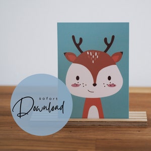 Kinderposter kleines Reh digitales Bild zum ausdrucken Wildtiere Kinderzimmer Poster Babyzimmer Tierposter Geschenkidee für Kinder Kids