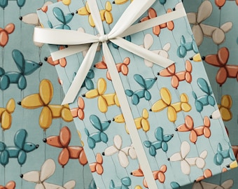 Kids Birthday Wrapping Paper, Colorful Balloon Dog Gift Wrap, Fun Party Present Paper