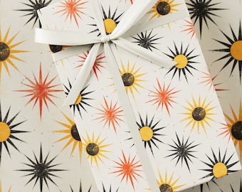 Starburst Block Print Wrapping Paper - Premium Gift Wrap, Block Print Collection, Star Pattern, Birthday Present, Vibrant Retro Colours