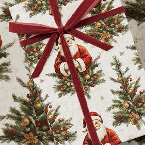 Santa Wrapping Paper - Premium Gift Wrap, Christmas Collection, Vintage Design, Fun Pattern, Festive Present, Holiday Gift Wrap