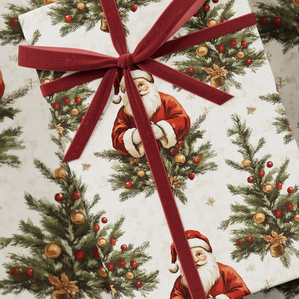 Weihnachtsmann-Geschenkpapier - Premium-Geschenkverpackung, Weihnachtskollektion, Vintage-Design, lustiges Muster, festliches Geschenk, Weihnachtsgeschenkverpackung
