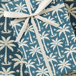 Carta da regalo con palma - Confezione regalo premium, collezione con stampa a blocchi, design divertente, regalo di compleanno, blu e bianco