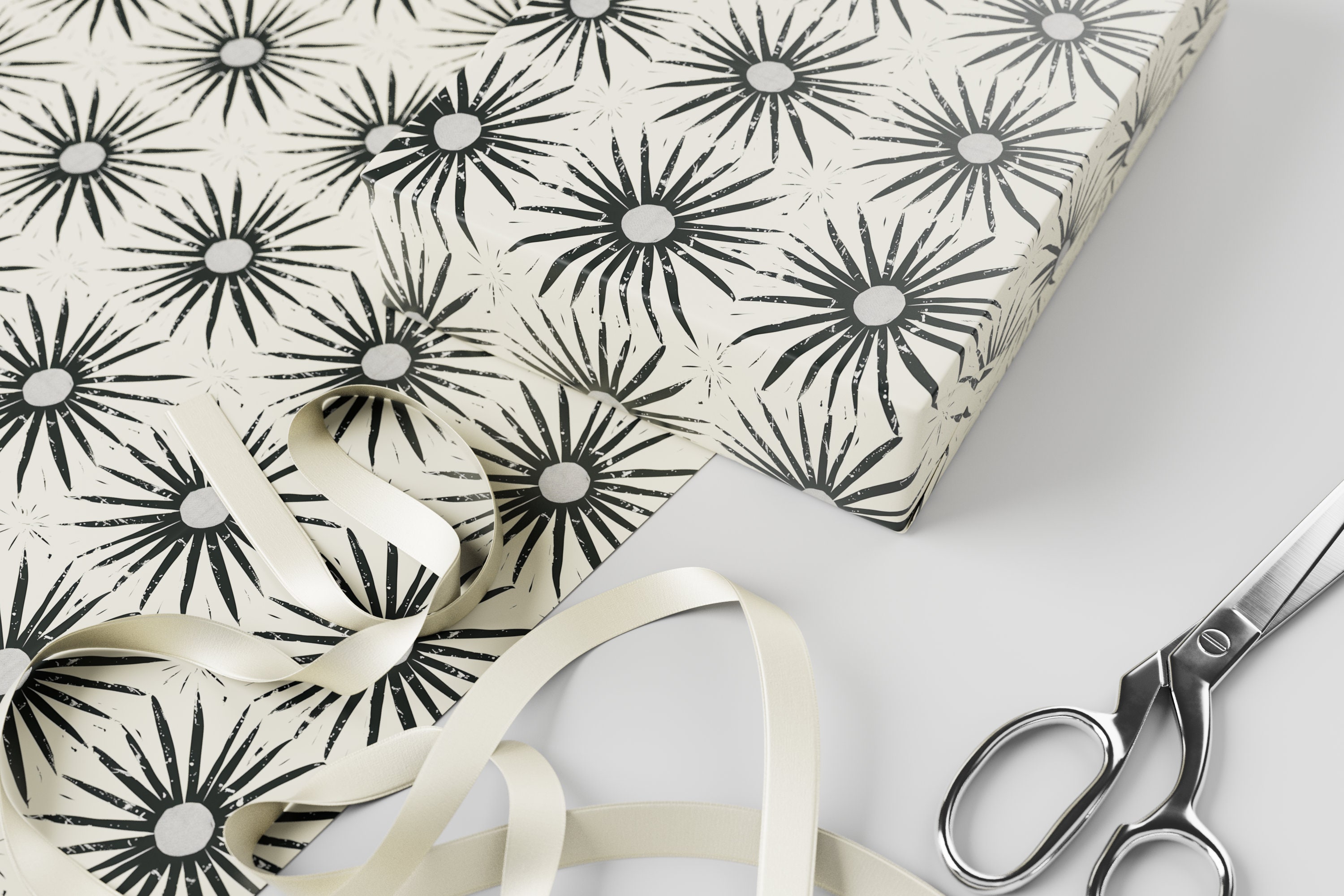 Starburst Block Print Wrapping Paper Premium Gift Wrap, Block Print