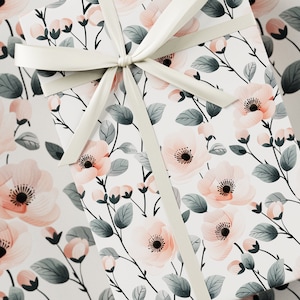 Wedding Gift Wrapping Paper - Premium Gift Wrap, Wedding Day Collection, Floral, Botanical Design, Bridal Shower Present, Pink & White