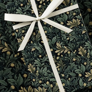Carta da regalo Winter Foliage - Ispirata a William Morris, Carta da regalo di alta qualità, Floreale, Design unico, Regalo vintage, Verde e nero