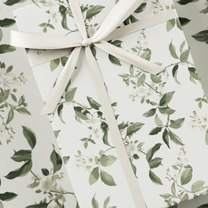 Inpakpapier huwelijkscadeau - Premium cadeauverpakking, trouwdagcollectie, bloemen, uniek ontwerp, bruidscadeau, wit en groen