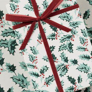 Christmas Holly Wrapping Paper -  Premium Gift Wrap, Christmas Collection, Fun Pattern, Festive Present, Block Print Design, Holiday Gift