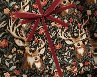 Reindeer Wrapping Paper - Christmas Collection, William Morris Inspired, Premium Gift, Festive Present, Vintage Design, Holiday Gift Wrap