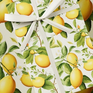 Papier cadeau citrons fruités - Collection fruits, emballage cadeau haut de gamme, floral, design unique, cadeau d'anniversaire, jaune et bleu
