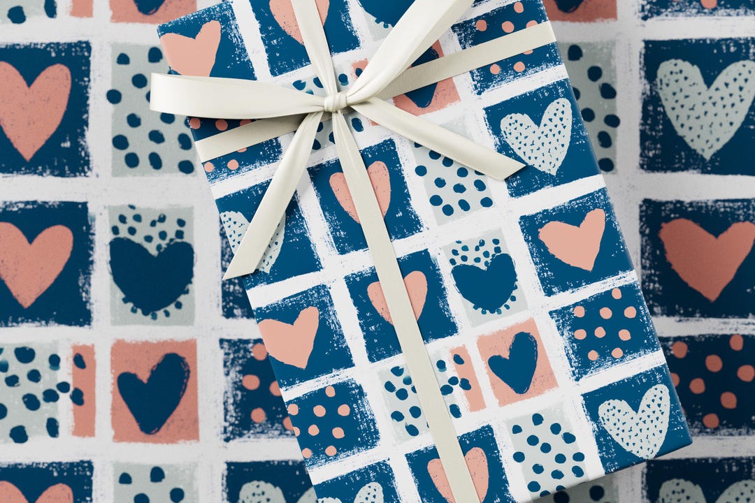 Heart Blocks Wrapping Paper - Valentine Collection, Premium Gift Wrap ...