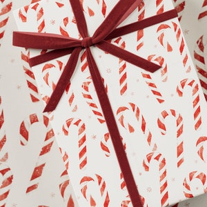Carta da regalo a forma di bastoncino di zucchero - Carta da regalo di alta qualità, collezione natalizia, motivo divertente, regalo festivo, design con stampa a blocchi, carta da regalo per le feste