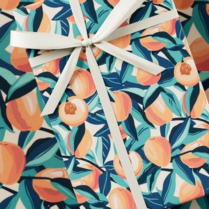 Papier d'emballage pêche - Emballage cadeau haut de gamme, inspiré de William Morris, esthétique par Henri Matisse, design amusant, cadeau d'anniversaire, vibrant