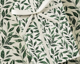 Olive Branch Wrapping Paper - Premium Gift Wrap, Block Print Collection, Floral, Artisanal Design, Birthday Present, Green & Beige