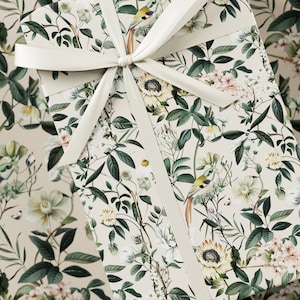 Geschenkpapier - Premium-Geschenkpapier, Botanical Collection, Floral, einzigartiges Design, Geburtstagsgeschenk, Vögel, Beige & Pink