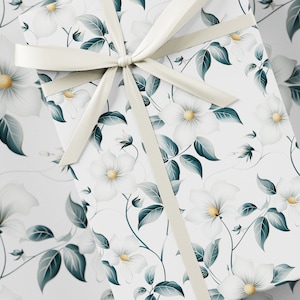 Geschenkpapier für die Hochzeit - Premium-Geschenkverpackung, Wedding Day Kollektion, Florales, Botanisches Design, Brautpartygeschenk, Weiß & Grün