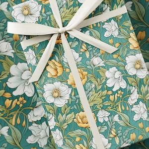 Hopeful Floral Spring Geschenkpapier - William Morris inspiriert, Premium Geschenkverpackung, Floral, einzigartiges Design, Vintage Geschenk, grün