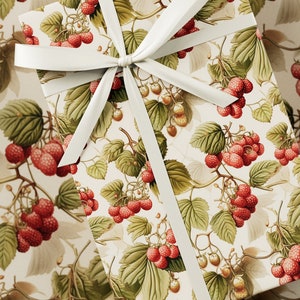 Carta da regalo Fruity Raspberry - Collezione Frutta, Carta da regalo di alta qualità, Floreale, Design unico, Regalo di compleanno, Rosso e beige