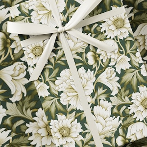 Carta da regalo con fogliame floreale - Ispirata a William Morris, Confezione regalo Premium, Floreale, Design unico, Regalo vintage, Verde e bianco