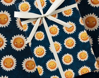 Kids Birthday Wrapping Paper,  Smiling Sun Gift Wrap, Fun Party Present Paper