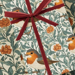 Carta da regalo Robin Bird - Collezione natalizia, ispirata a William Morris, regalo di alta qualità, regalo festivo, design vintage, carta da regalo per le feste