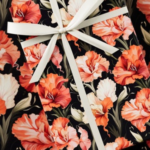 Carta da regalo con papavero gladiolo - Confezione regalo premium, Collezione floreale, Fiori, Design unico, Regalo moderno, Rosso, Rosa e Nero