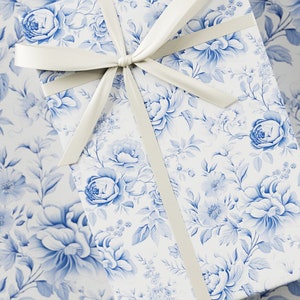 Hochzeitsgeschenkpapier - Premium-Geschenkverpackung, Wedding Day Kollektion, Floral, Weiß & Babyblau, einzigartiges Design, Brautpartygeschenk