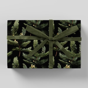 Carta da regalo natalizia con foglie di abete rosso - Confezione regalo premium, collezione natalizia, design unico, regalo festivo, verde e nero
