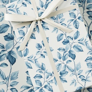 Inpakpapier huwelijkscadeau - Premium cadeauverpakking, trouwdagcollectie, bloemen, botanisch ontwerp, bruidscadeau, blauw en beige