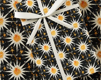 Starburst Block Print Wrapping Paper - Premium Gift Wrap, Block Print Collection, Star Pattern, Birthday Present, Vibrant Retro Colours