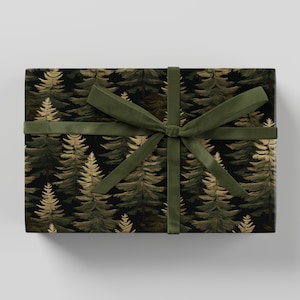 Carta da regalo con albero di pino - Carta da regalo di alta qualità, collezione natalizia, motivo divertente, regalo festivo, design con stampa a blocchi, carta da regalo per le feste
