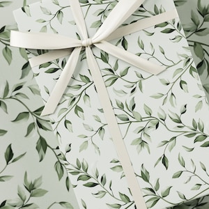 Papel de regalo de boda - Papel de regalo premium, Colección del día de la boda, Floral, Diseño único, Regalo de despedida de soltera, Verde claro