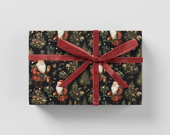 Santa  Wrapping Paper - Premium Gift Wrap, Christmas Collection, Fun Pattern, Festive Present, Block Print Design, Holiday Gift Wrap