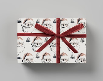 Papel de regalo de Papá Noel: papel de regalo premium, colección navideña, estampado divertido, regalo festivo, diseño de impresión en bloque, papel de regalo navideño