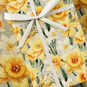 Modernes Narzissen Geschenkpapier - Premium-Geschenkverpackung, Frühlingskollektion, blumig, einzigartiges Design, Saisongeschenk, gelb & grün
