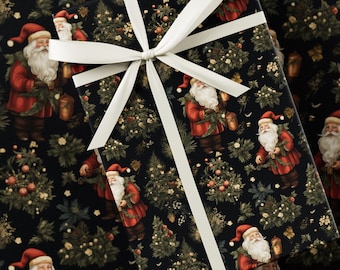 Papel de regalo de Papá Noel - Papel de regalo premium, colección navideña, estampado divertido, regalo festivo, diseño estampado en bloque, papel de regalo navideño